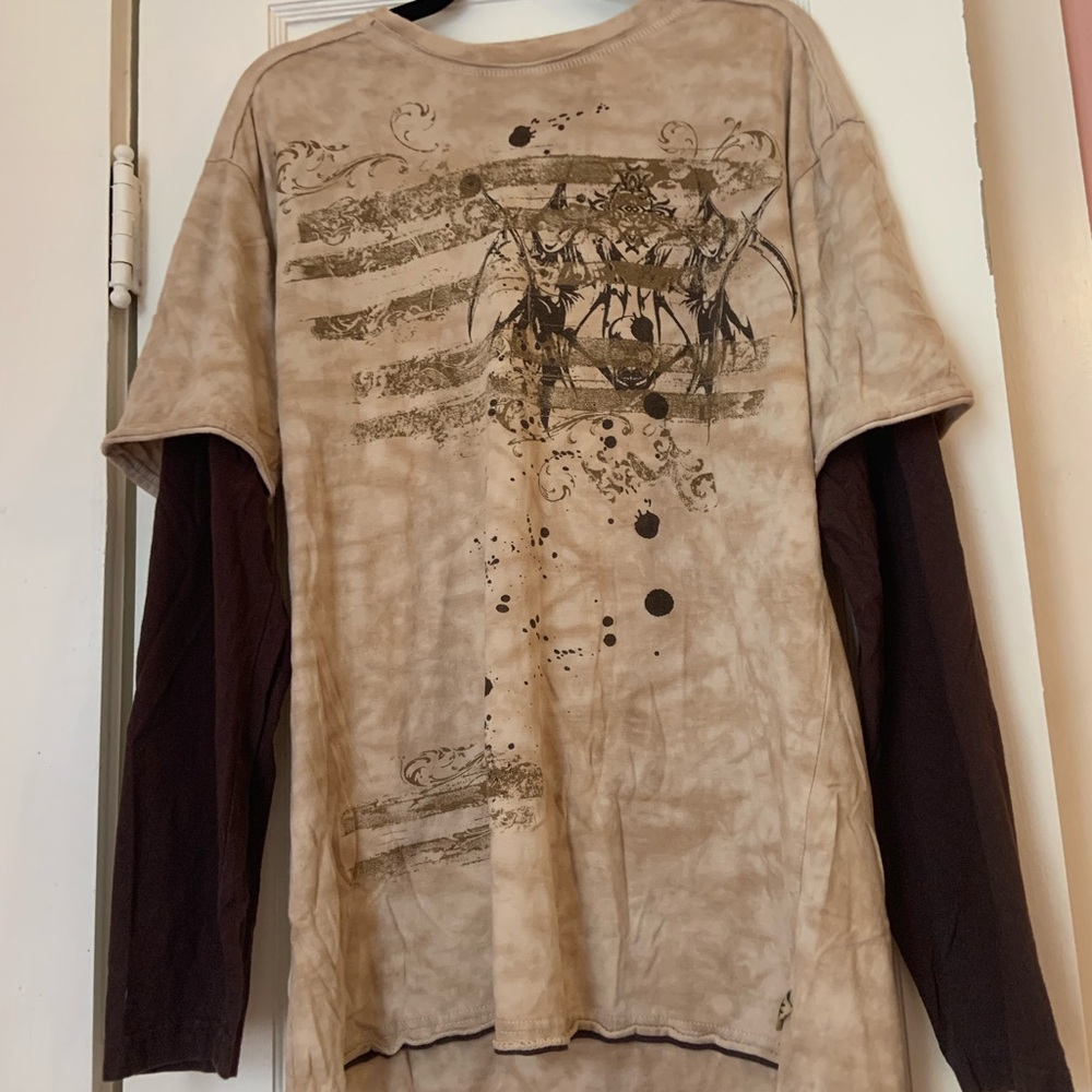 Men's Beige Graphic Long Sleeve Shirt